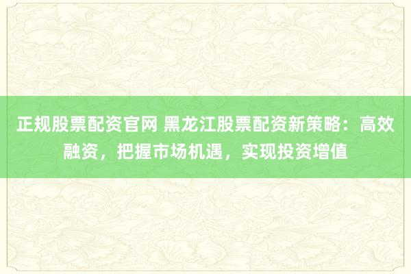 正规股票配资官网 黑龙江股票配资新策略：高效融资，把握市场机遇，实现投资增值