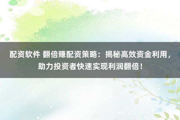配资软件 翻倍赚配资策略：揭秘高效资金利用，助力投资者快速实现利润翻倍！