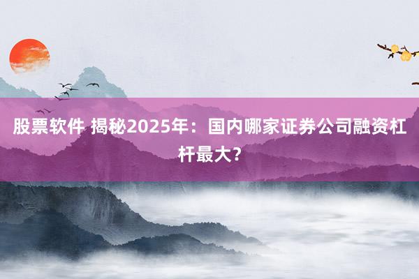 股票软件 揭秘2025年：国内哪家证券公司融资杠杆最大？