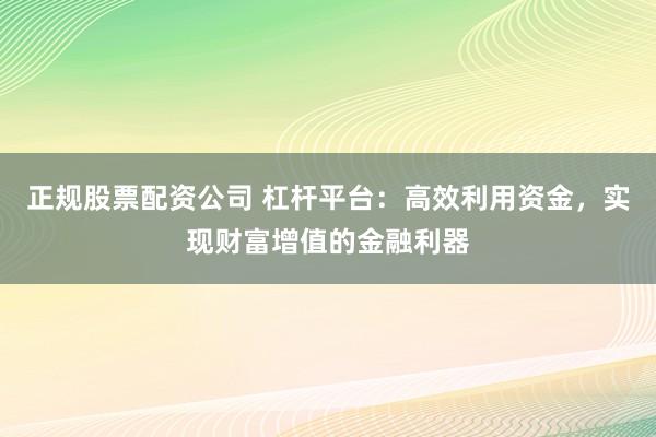 正规股票配资公司 杠杆平台：高效利用资金，实现财富增值的金融利器