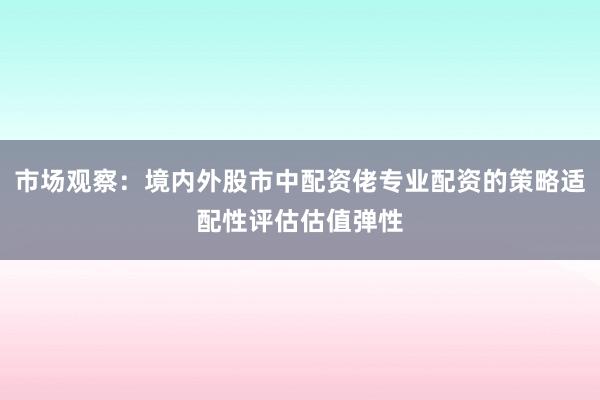 市场观察：境内外股市中配资佬专业配资的策略适配性评估估值弹性
